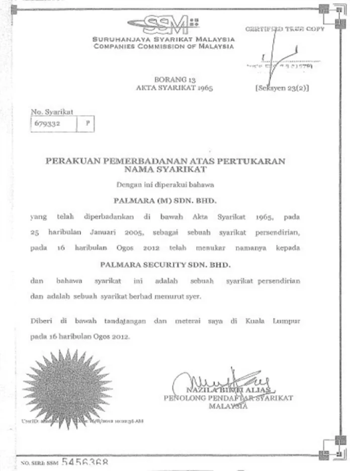 Registered Name, Suruhanjaya Syarikat Malaysia (SSM)