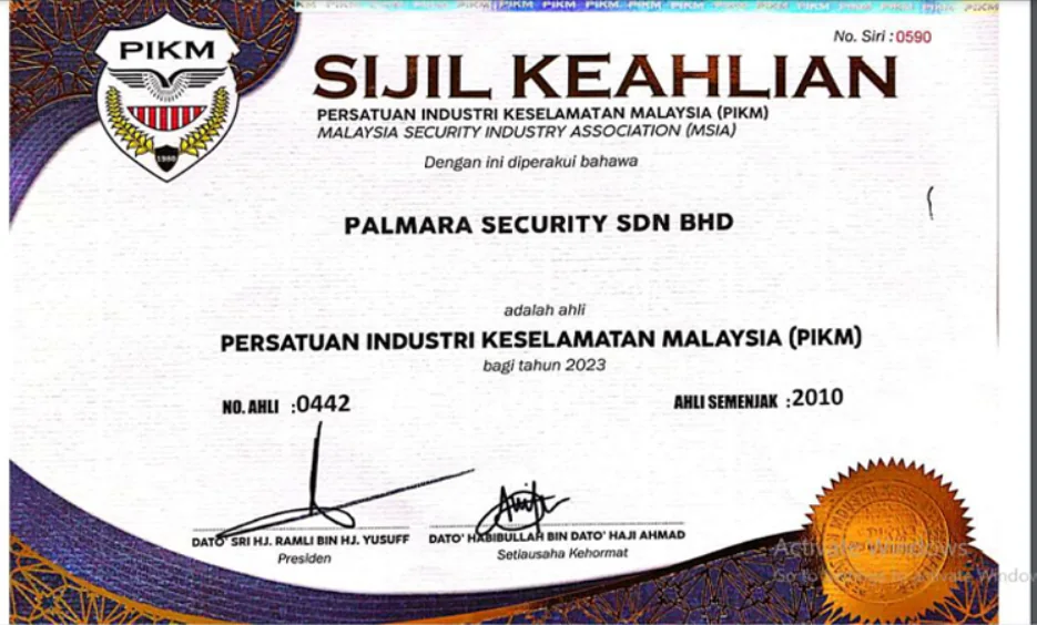 Industry Membership, Malaysia Security Industry Association (PIKM)