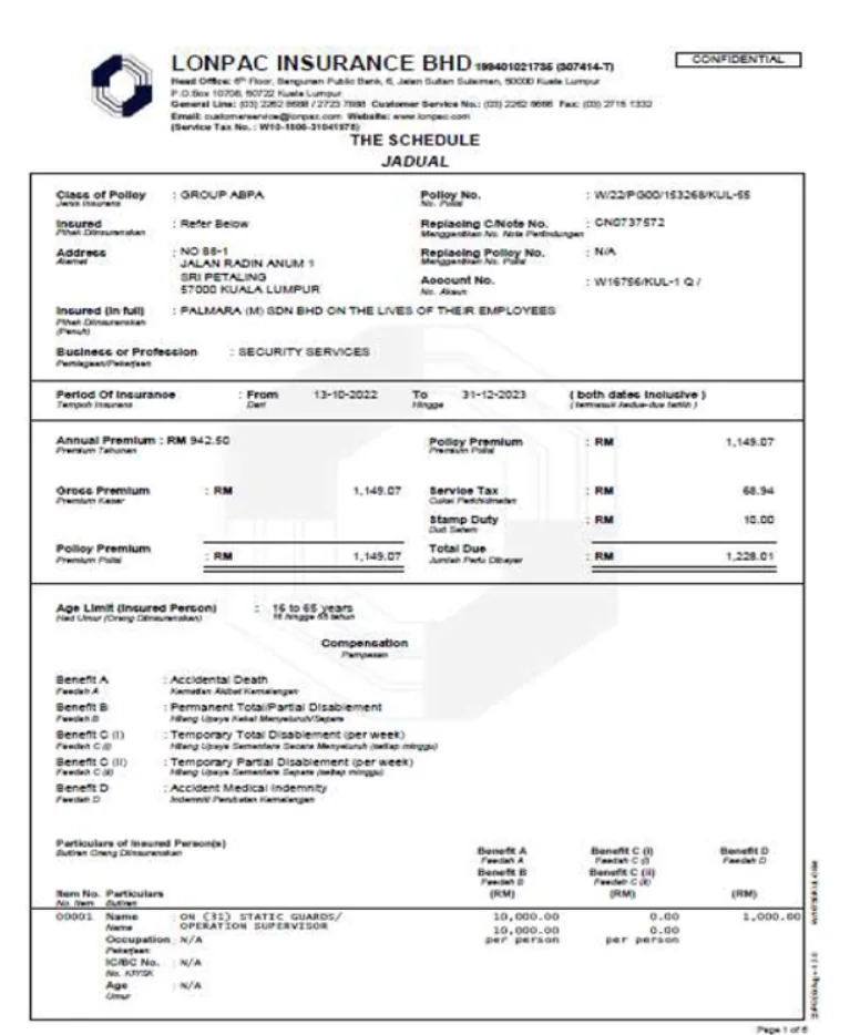 Workforce Accident Cover, Underwritten by Lonpac Insurance Bhd